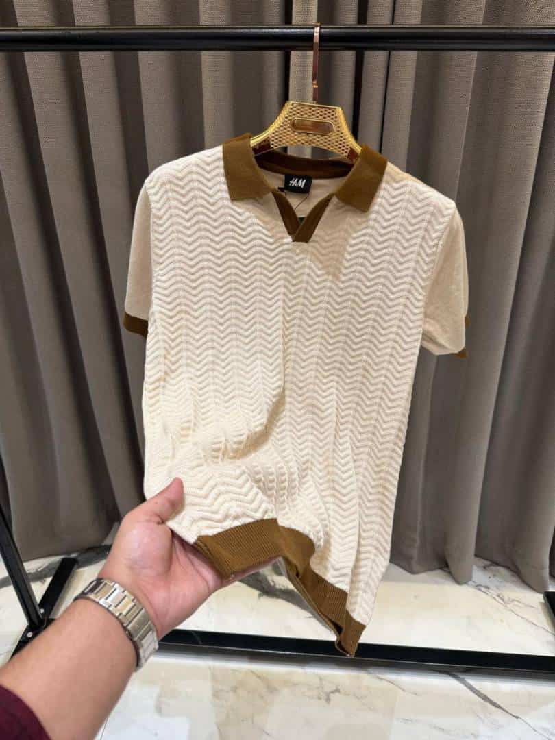 H&_M BROWN KNITTED POLO T SHIRT