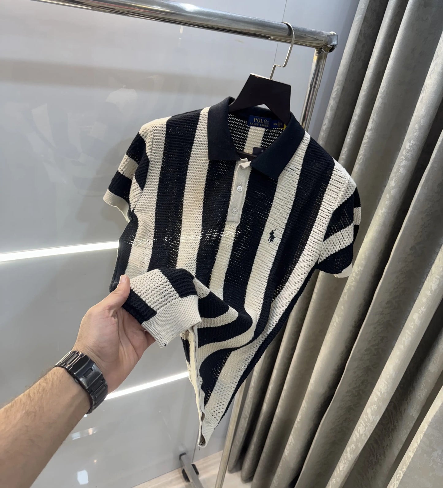 Ralph Lauren Black Premium Knitted Polo T-Shirt