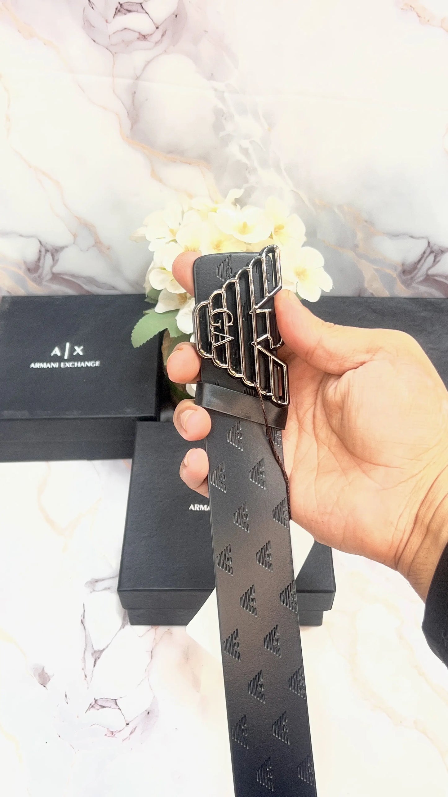 Ax.. ARMAN_I EXCHANGE PREMIUM QUALITY IMPORTED EMbOSSED LEATHER BELT WITH OG BOX AX-509
