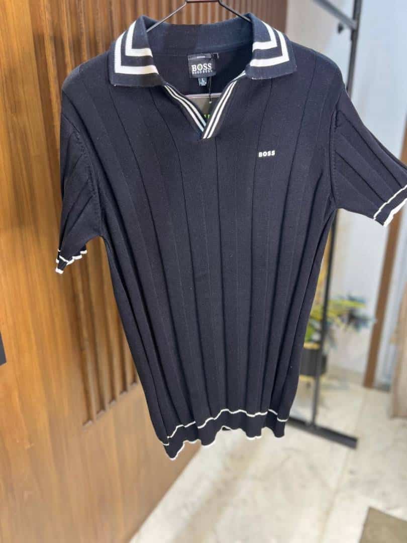 HUGO BOS_S KNITTED POLO T SHIRT IN BLACK COLOUR