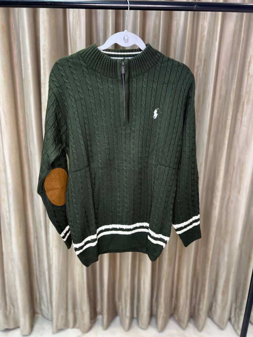 GREEN POLO RALPH LAURE_N CABLE KNIT QUARTER ZIP PREMIUM SWEATER