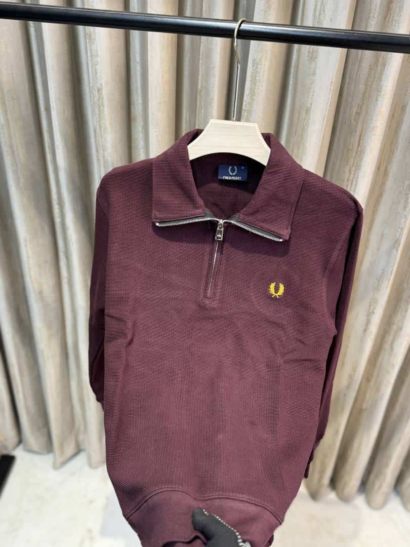 FREDPERRY MAROON FULL SLEEVES ZIPPER TSHIRTS AVAILABLE IN ULTRA PREMIUM QUALITY