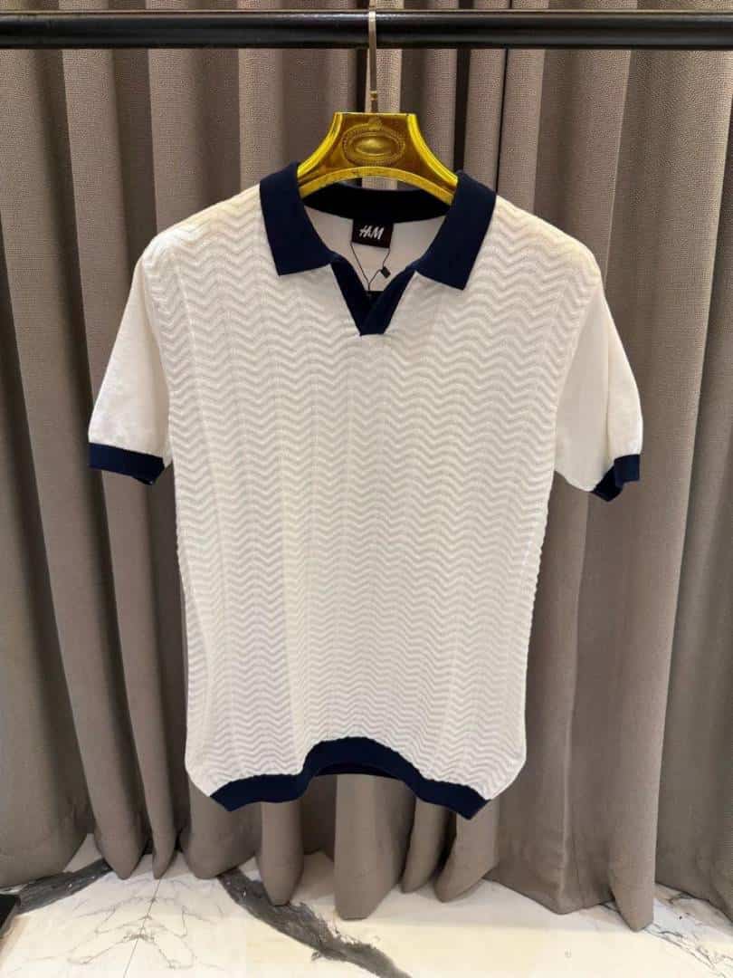 H&_M WHITE KNITTED POLO T SHIRT