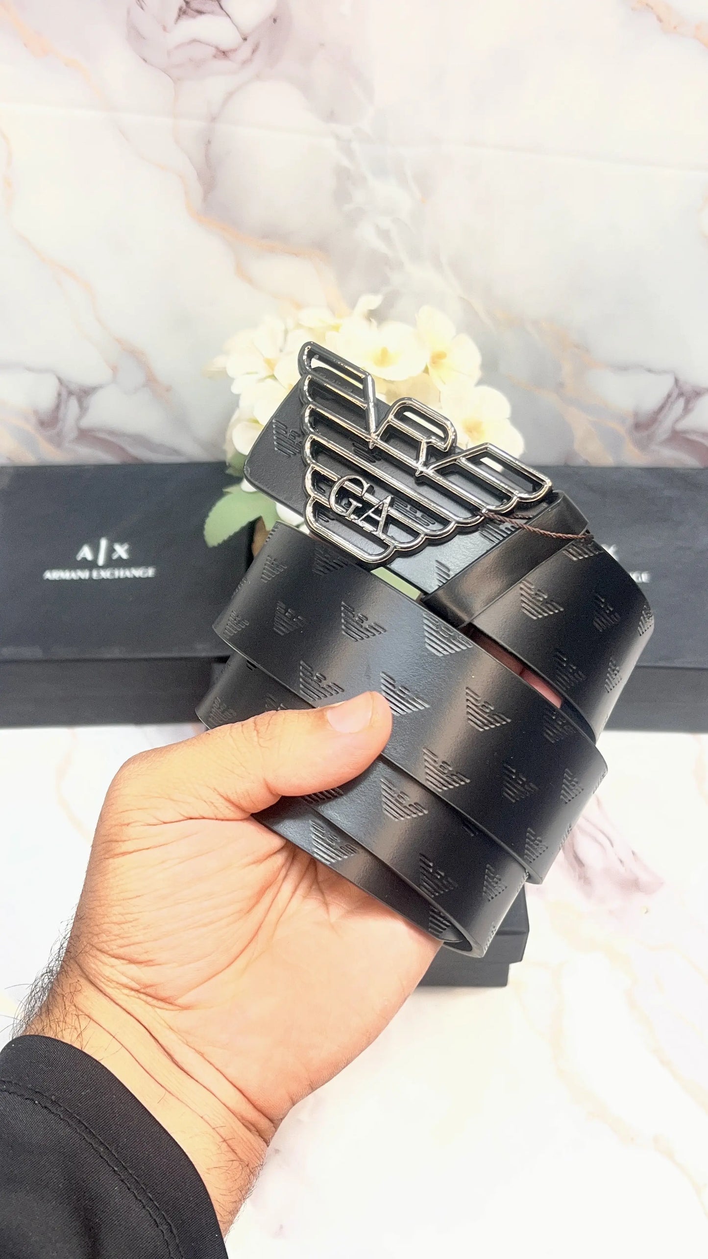 Ax.. ARMAN_I EXCHANGE PREMIUM QUALITY IMPORTED EMbOSSED LEATHER BELT WITH OG BOX AX-509
