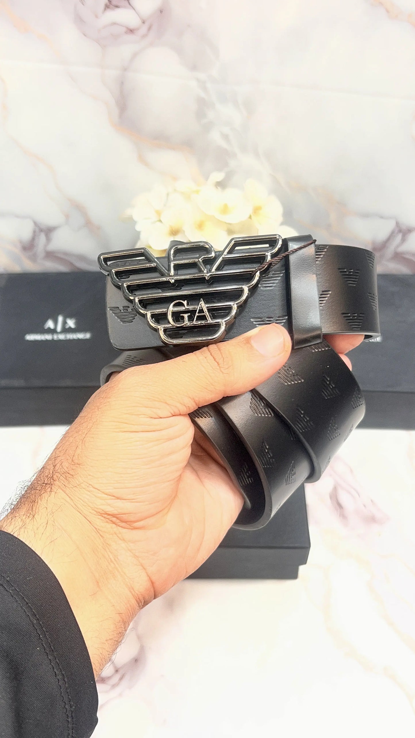 Ax.. ARMAN_I EXCHANGE PREMIUM QUALITY IMPORTED EMbOSSED LEATHER BELT WITH OG BOX AX-509