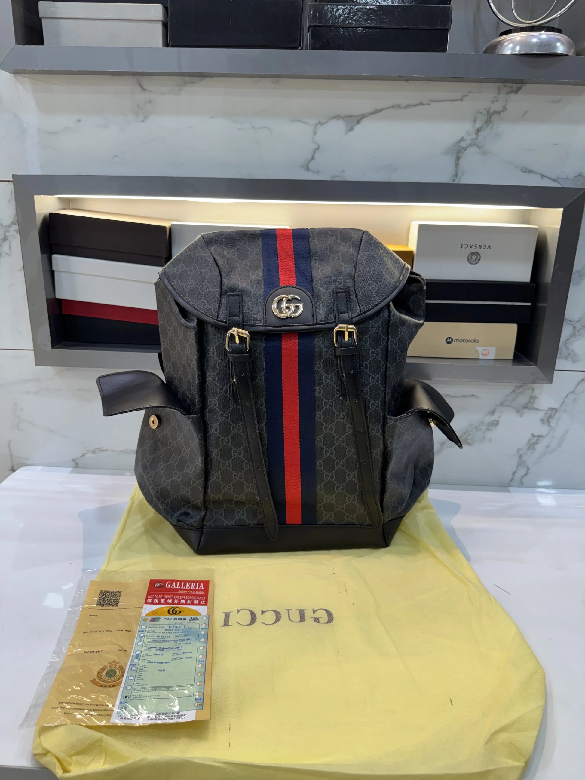 Gucci Black Monogram Luxury Bagpack With DustBag