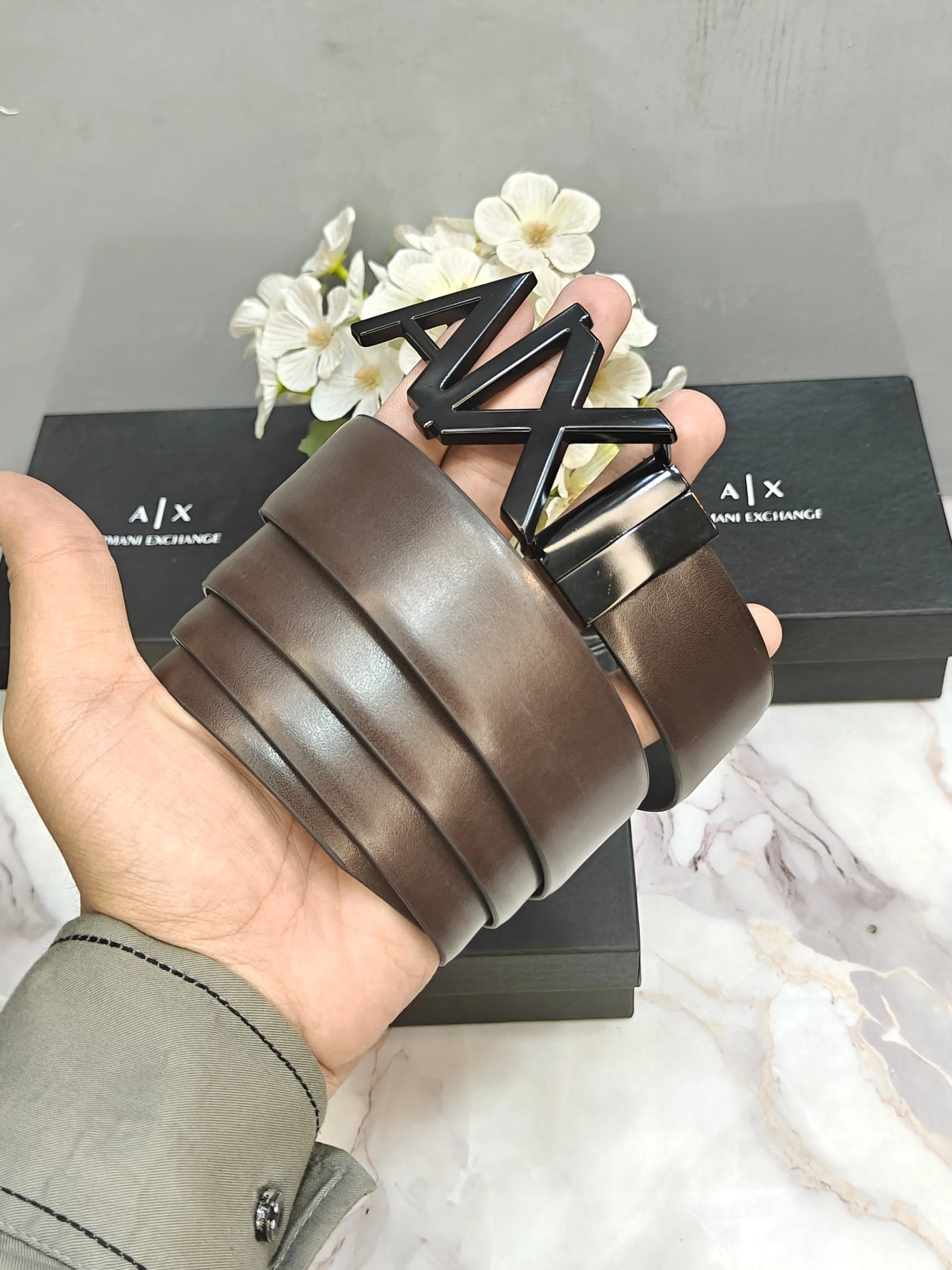 AX ARMANI EXCHANGE PREMIUM QUALITY REVERSEABLE BELT WITH OG BOX AX-522