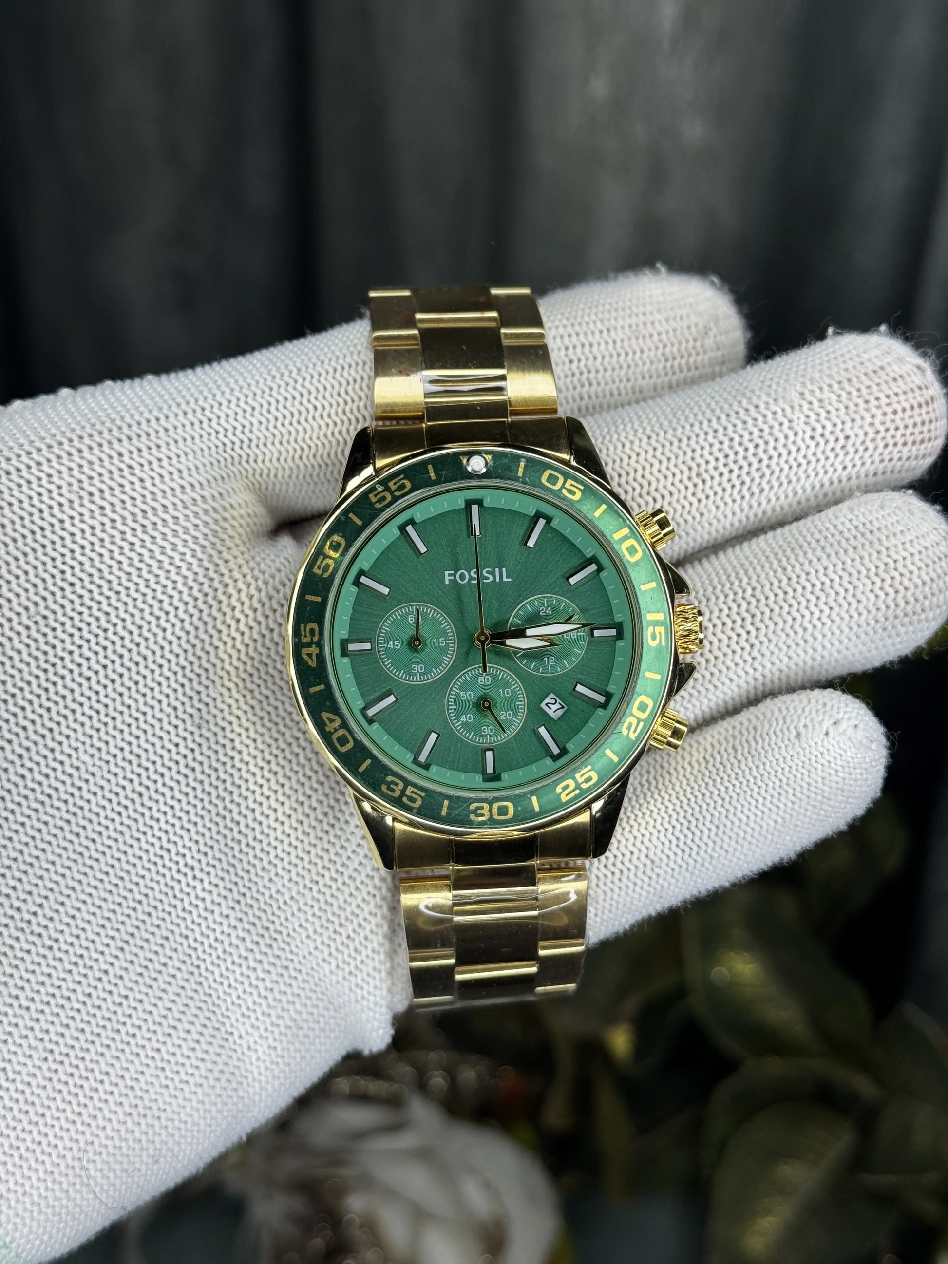 Fossi l Bannon Gold Green Chronograph Premium Watch