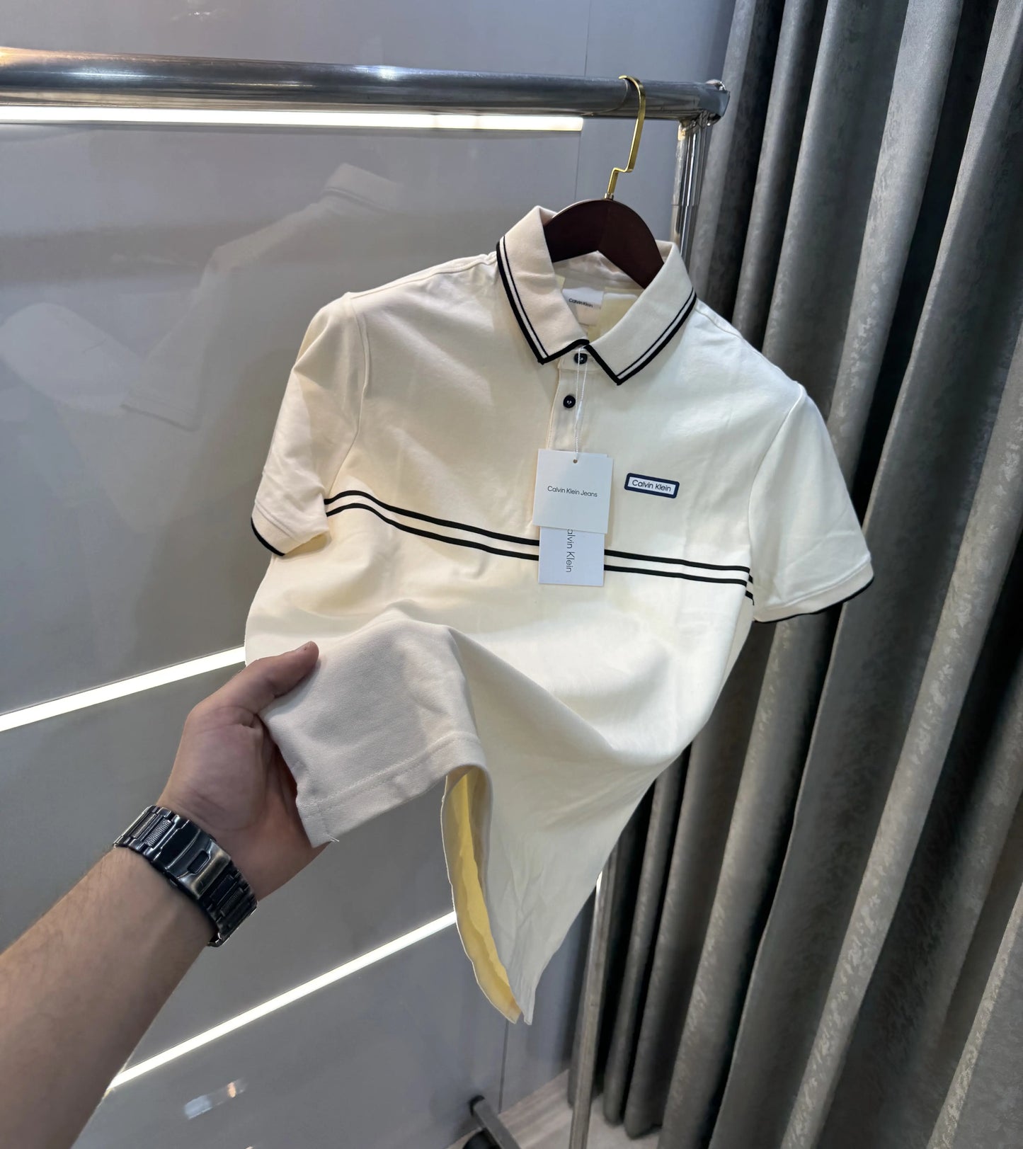Calvin Klein Cream Logo Work Premium Polo T-Shirt