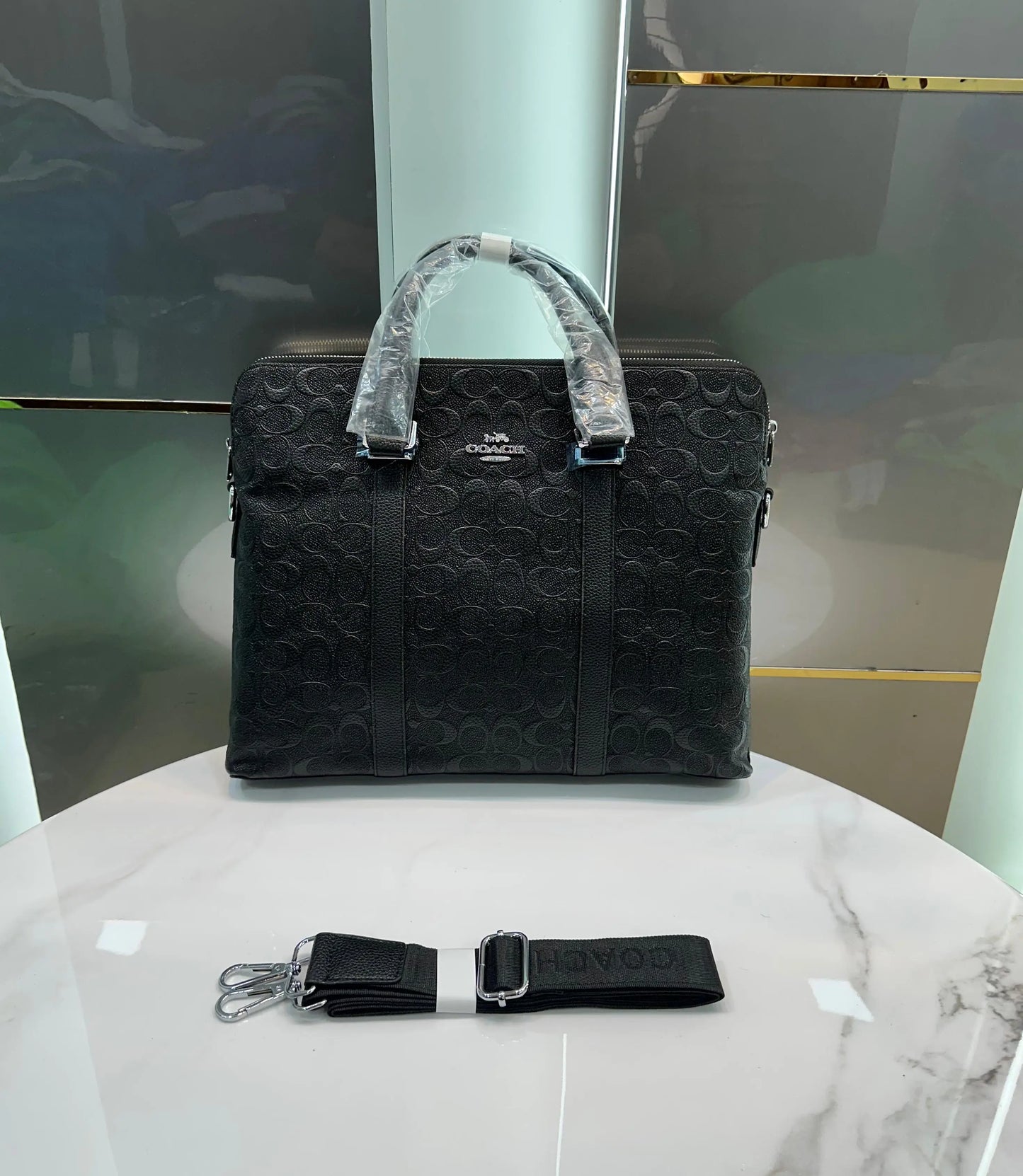 Coac h Black Monogram Luxury Premium Imported Laptop Bag