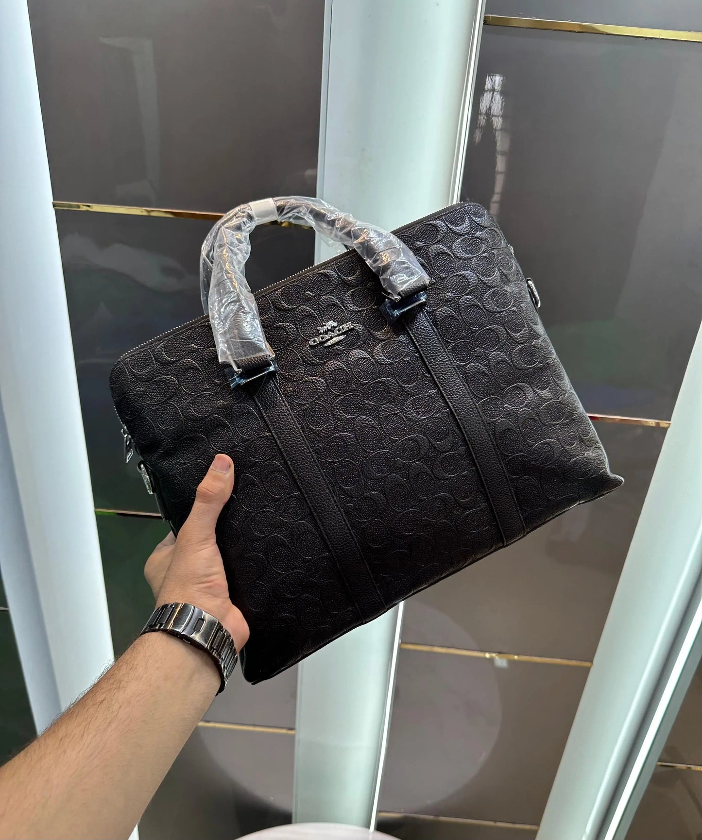 Coac h Black Monogram Luxury Premium Imported Laptop Bag