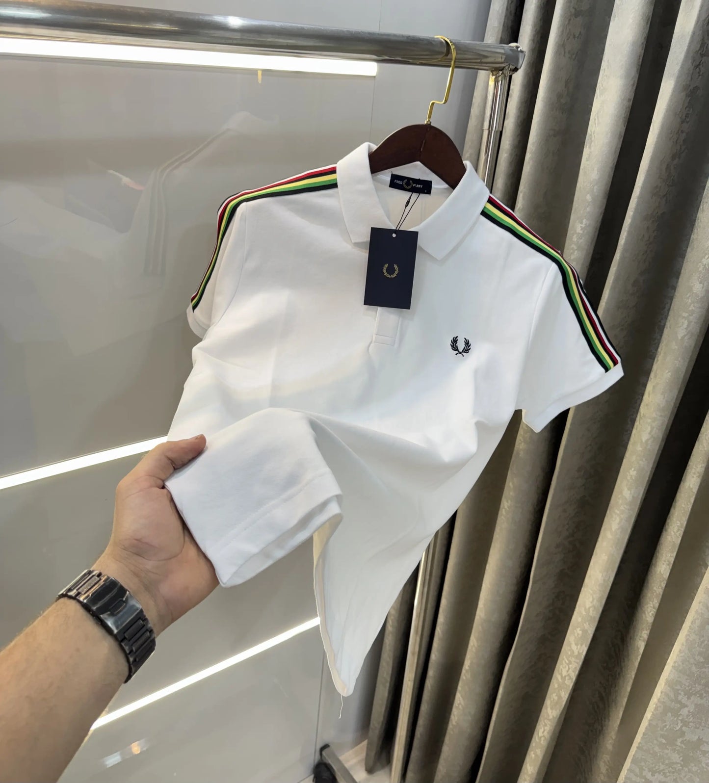 Fredperry White Embroidery Logo Premium Polo T-Shirt