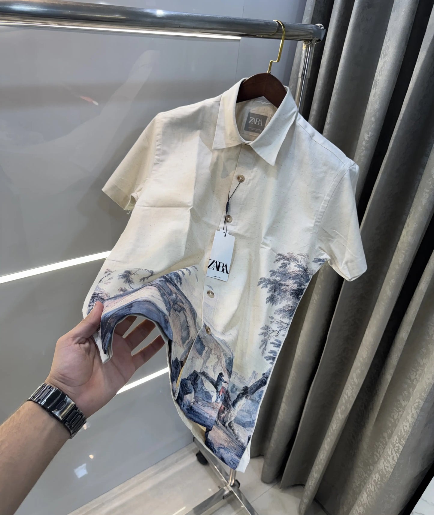 Zara Beige Blue 11 Premium Linen Shirt