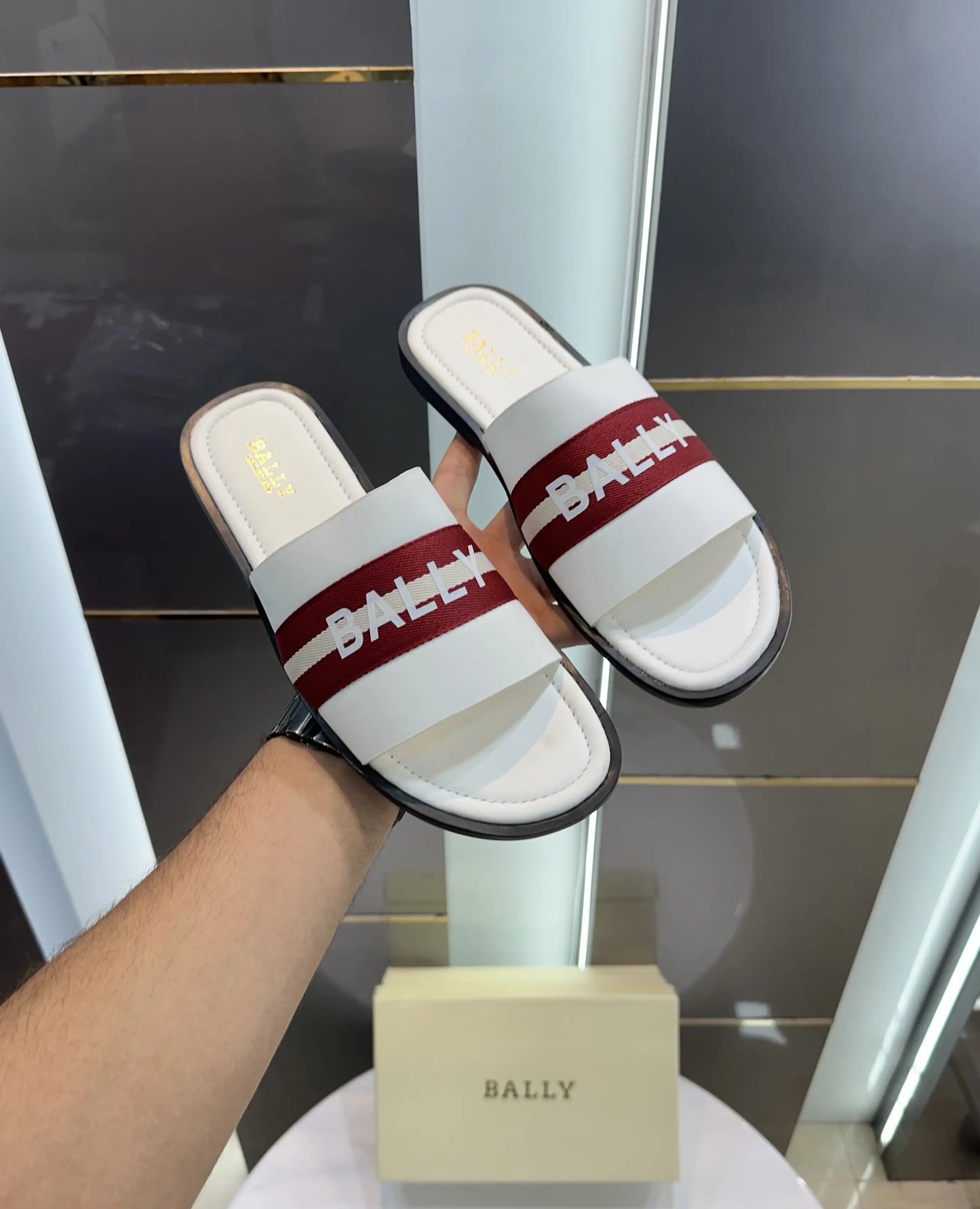 Bally Premium White Red Slide For Men