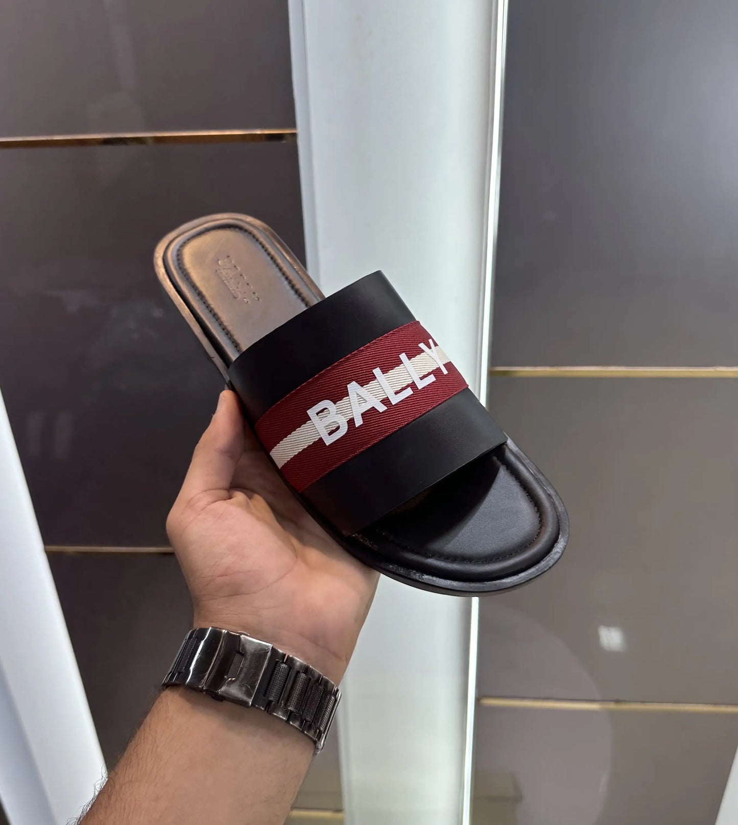Bally Premium Black Red Slide For Men