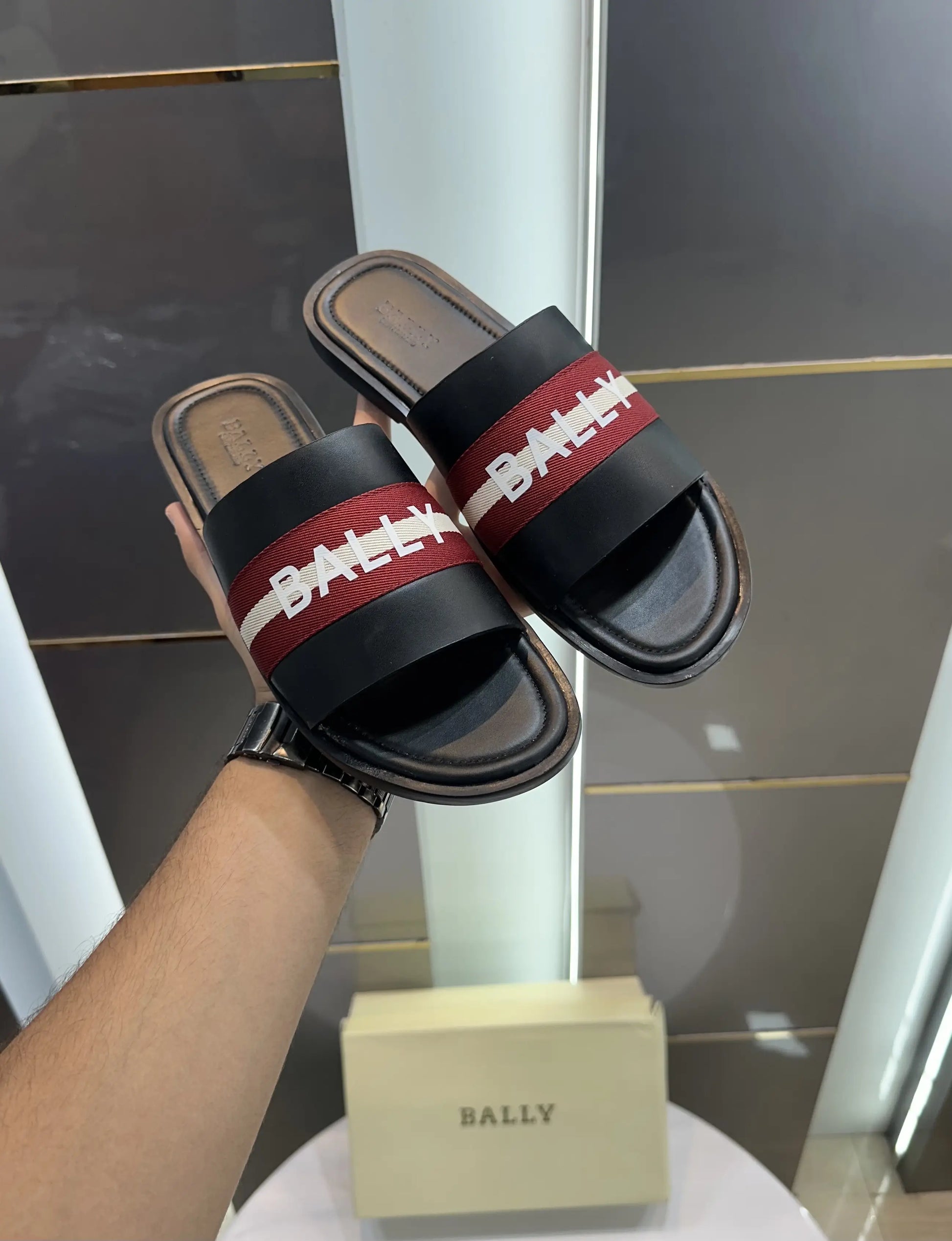 Bally Premium Black Red Slide For Men