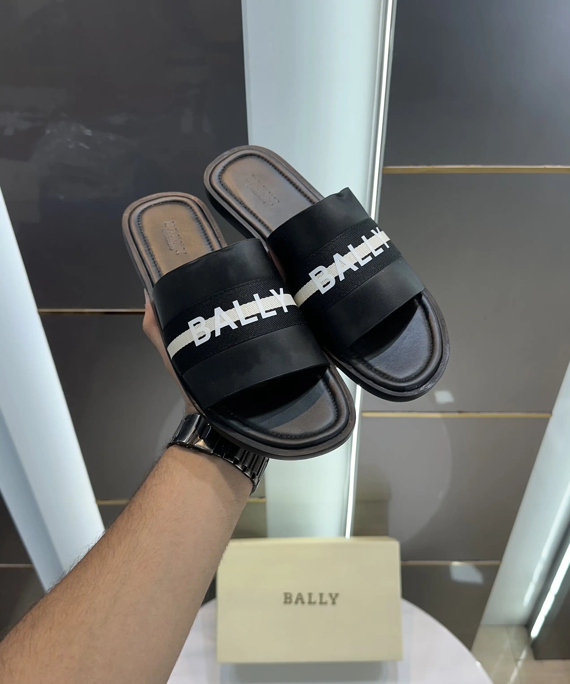 Bally Premium Black Slide For Men