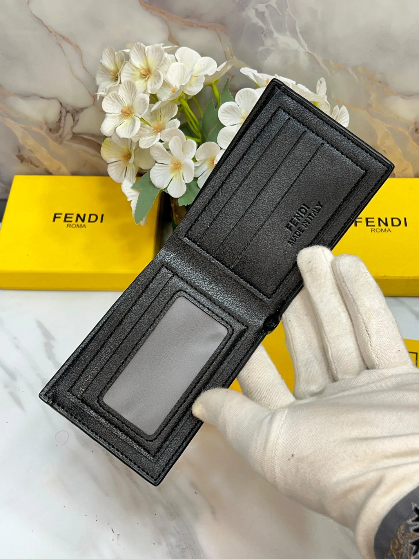 FENDI PREMIUM QUALITY EMBOSSED WALLET WITH OG BOX