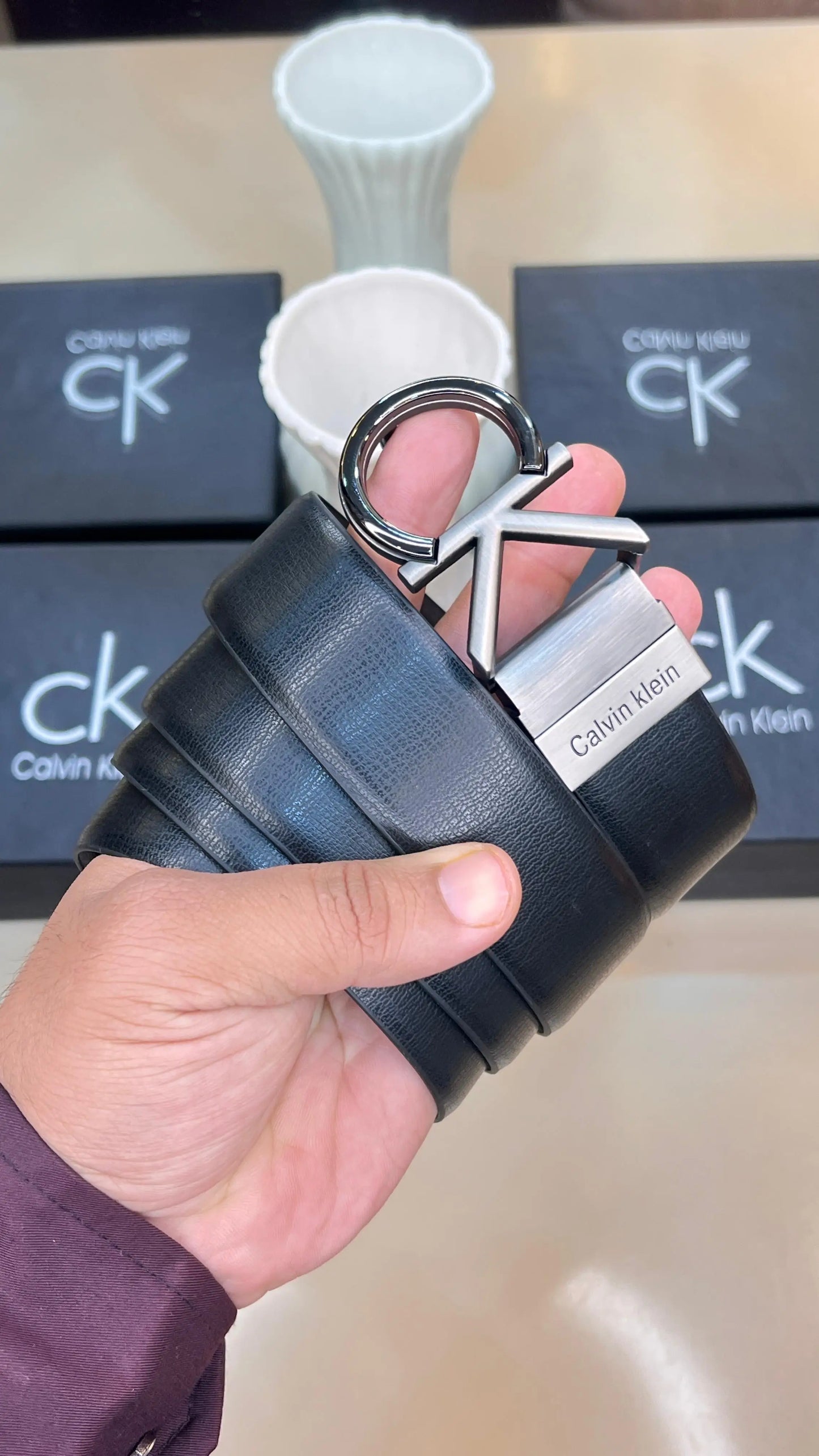 CK CALVIN kL-Ein! PREMIUM QUALITY IMPORTED REVERSIBLE BELT WITH OG BO--X CK-105