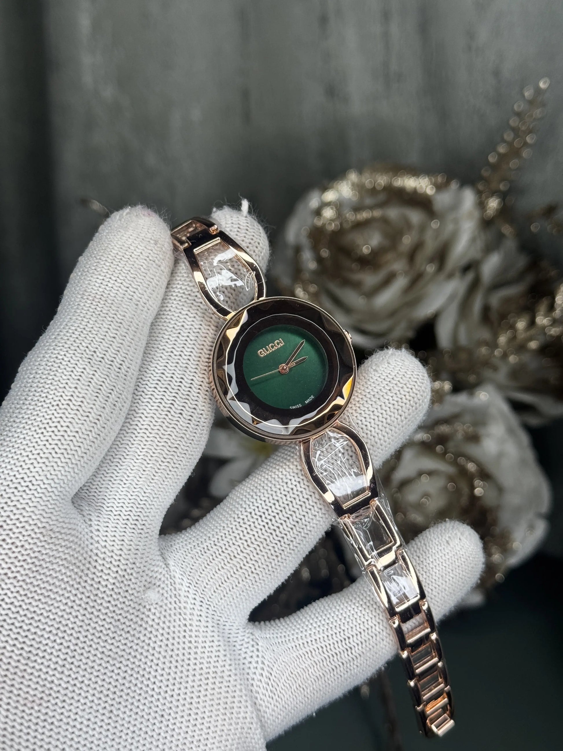 Gucci Rose Gold Green Premium Watch