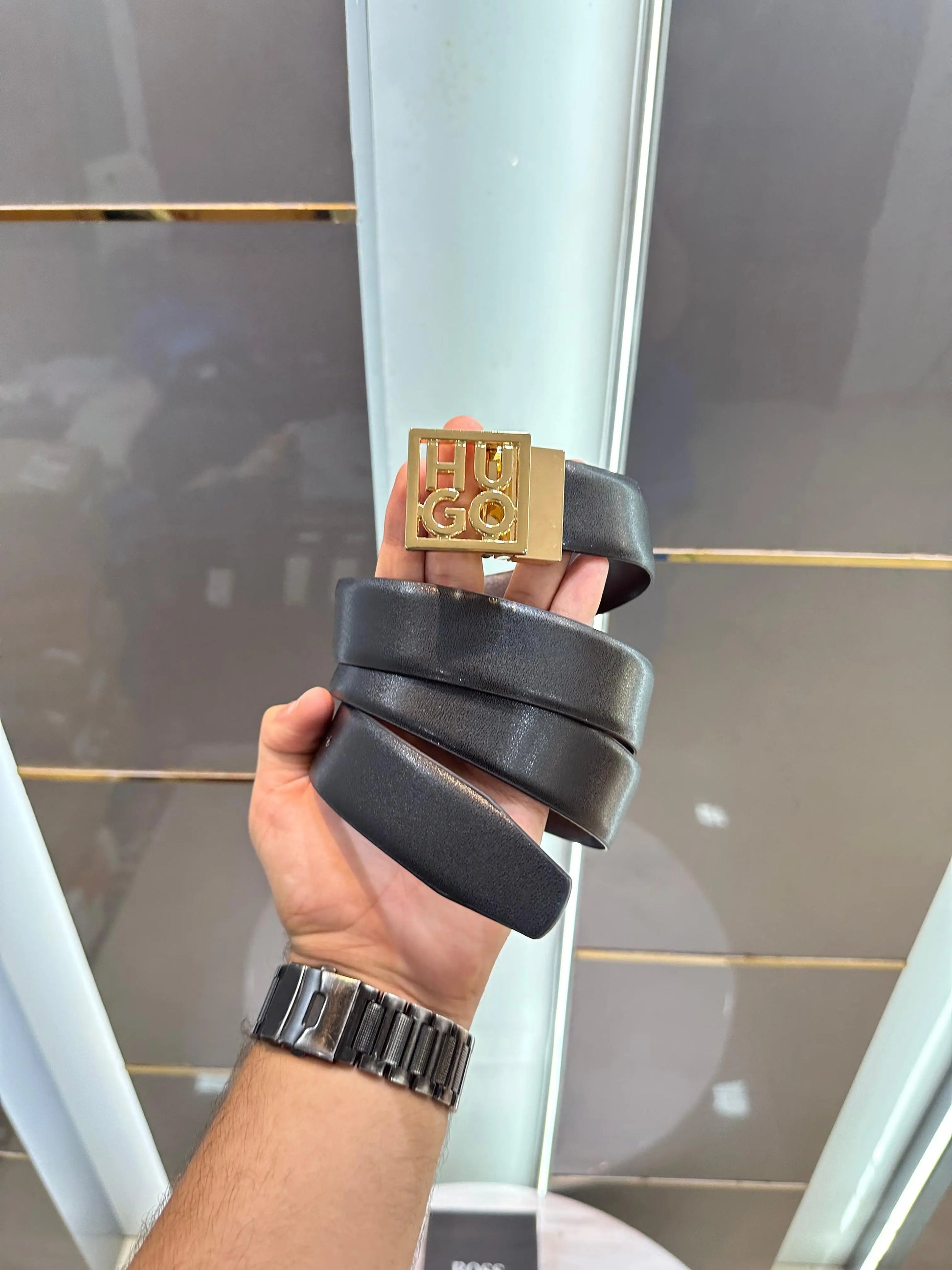 Hugo bos s Gold Reversible Plain Premium Imported Belt