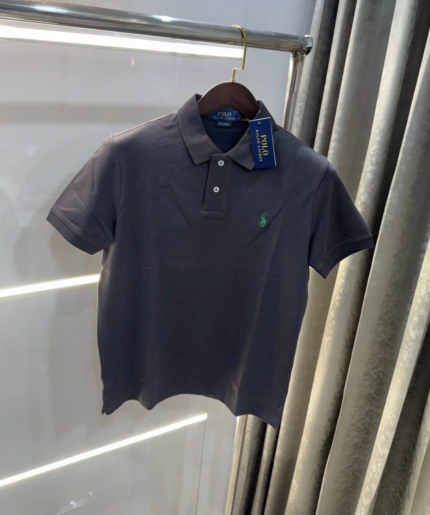 Ralph Lauren Dark Grey Embroidery Logo Knitted Polo T-shirt