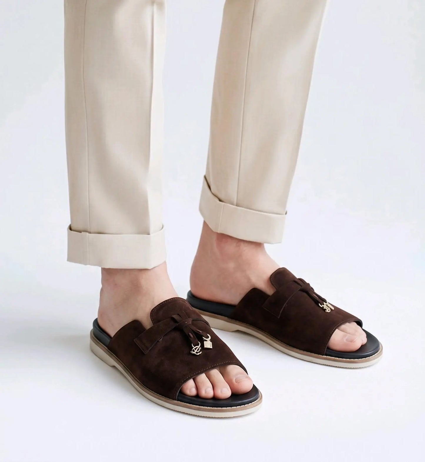 Loro_Pina Brown Suede Leather Slide