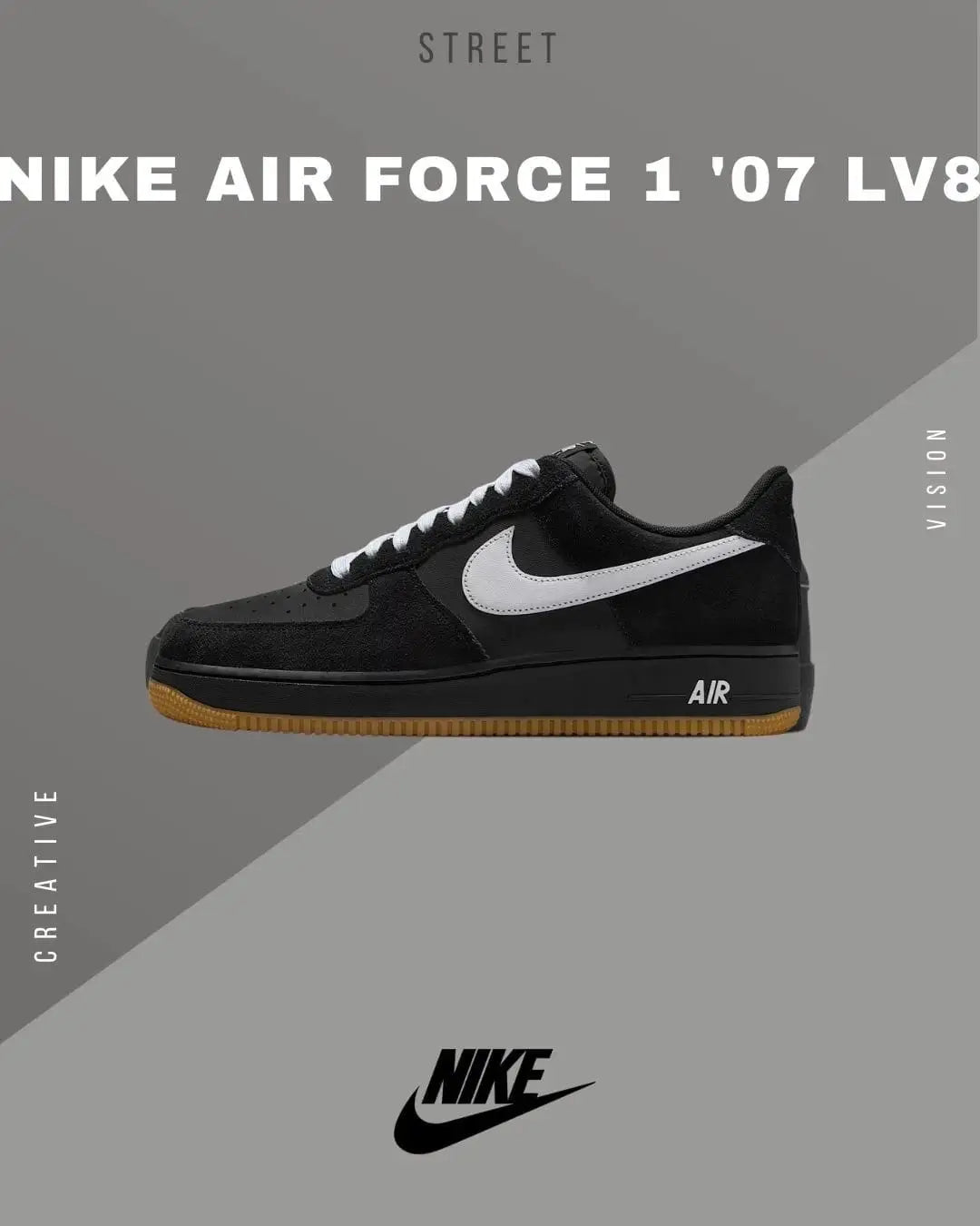 Nike_Airforce 1 07 LV8 Low Black White Gum Shoes