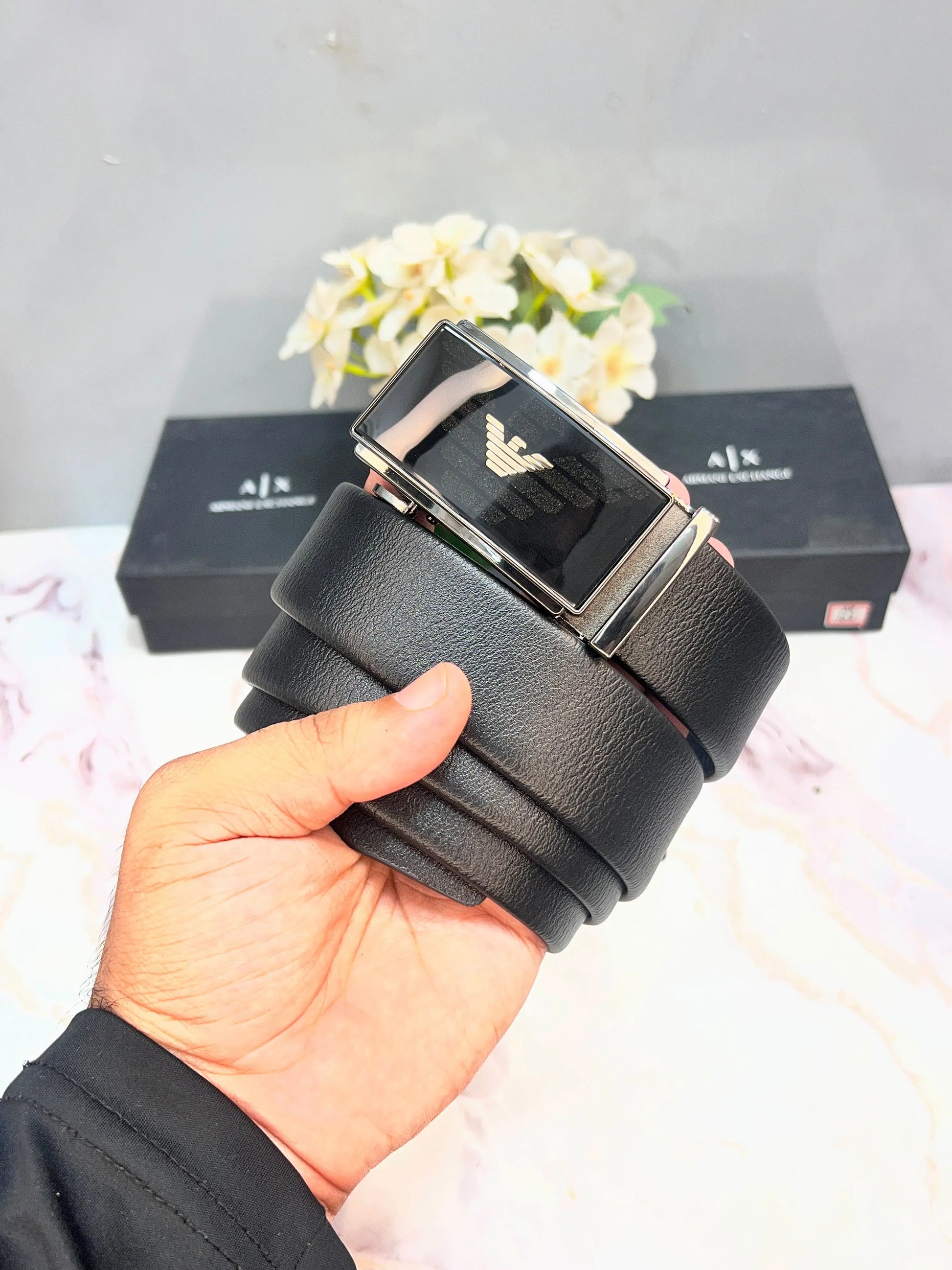 AX ARMANI EXCHANGE PREMIUM QUALITY AUTOLOCK BELT WITH OG BOX AX-