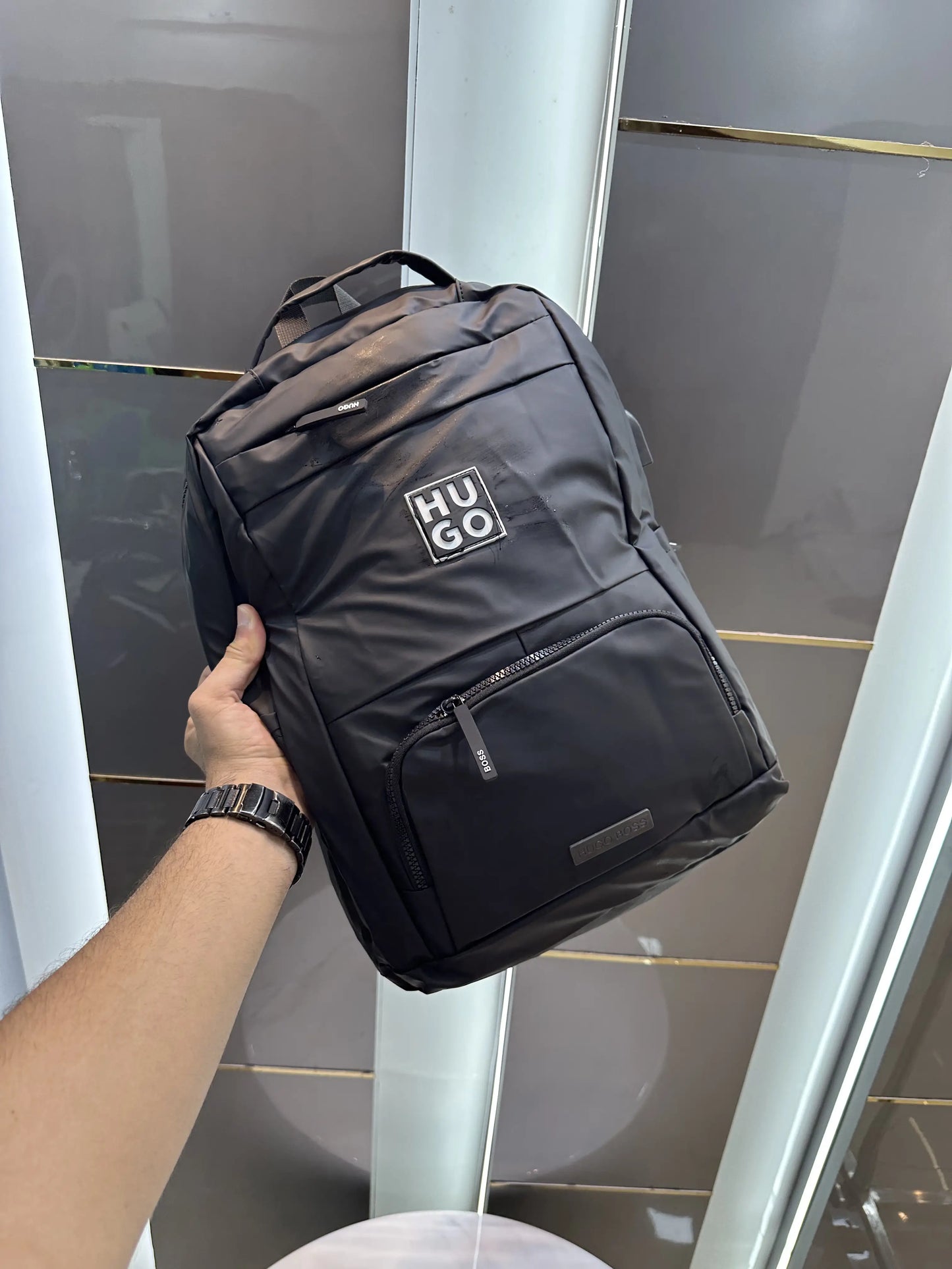 Hugo Bos s S83 Black White Luxury Imported BackPack With Usb Port
