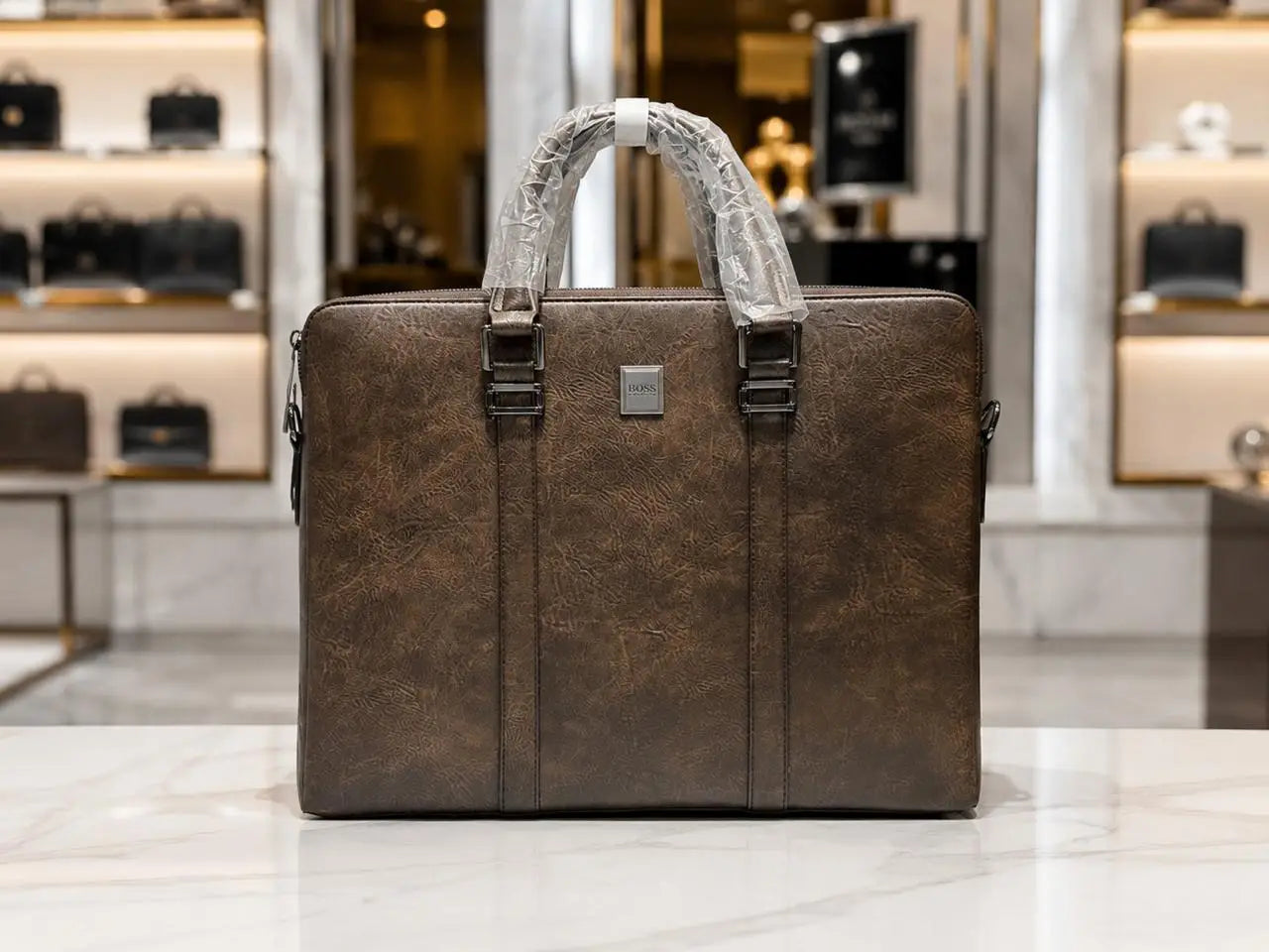 Hugo Bos s Brown Textured Luxury Premium Imported Laptop Bag