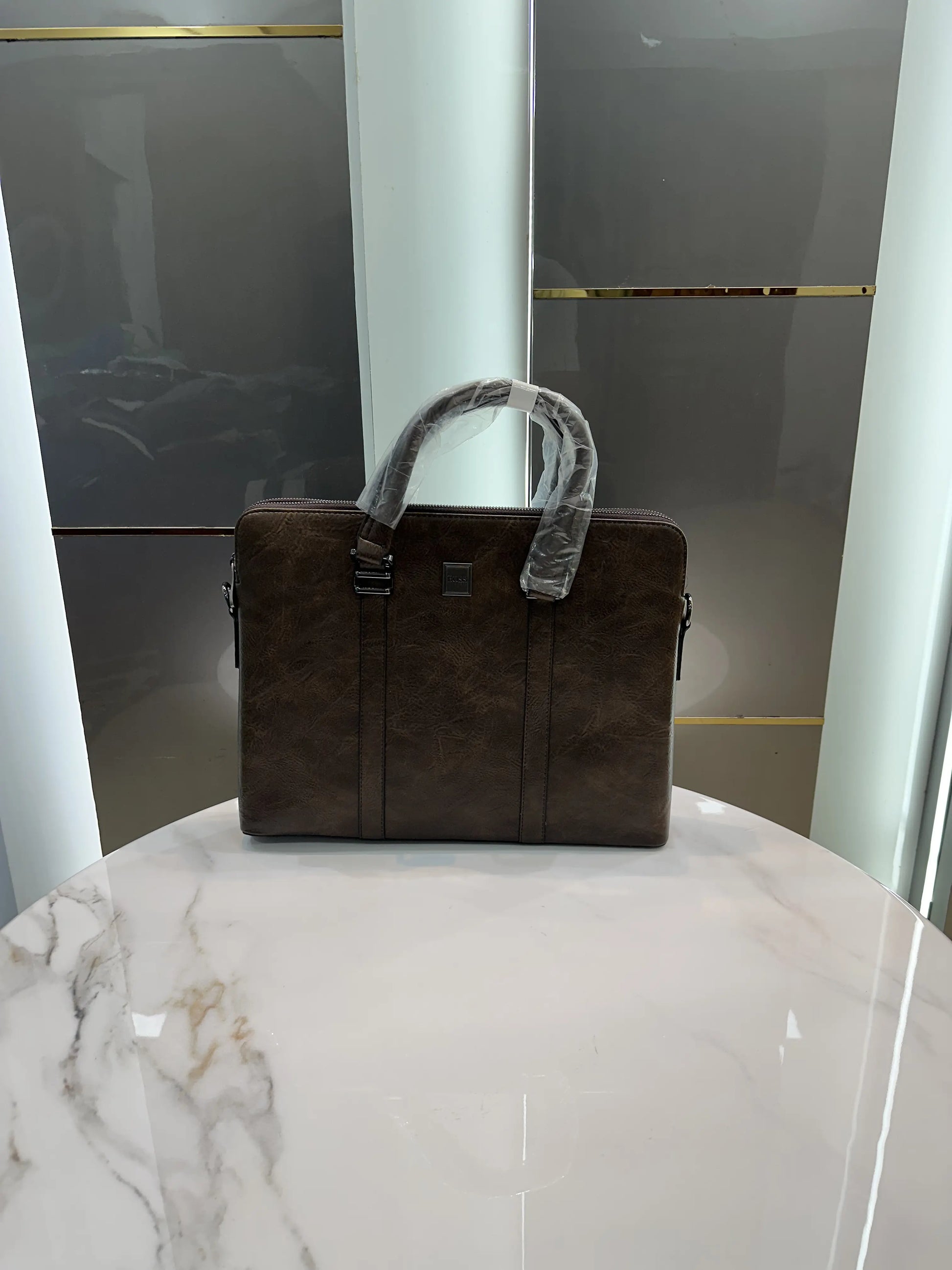 Hugo Bos s Brown Textured Luxury Premium Imported Laptop Bag