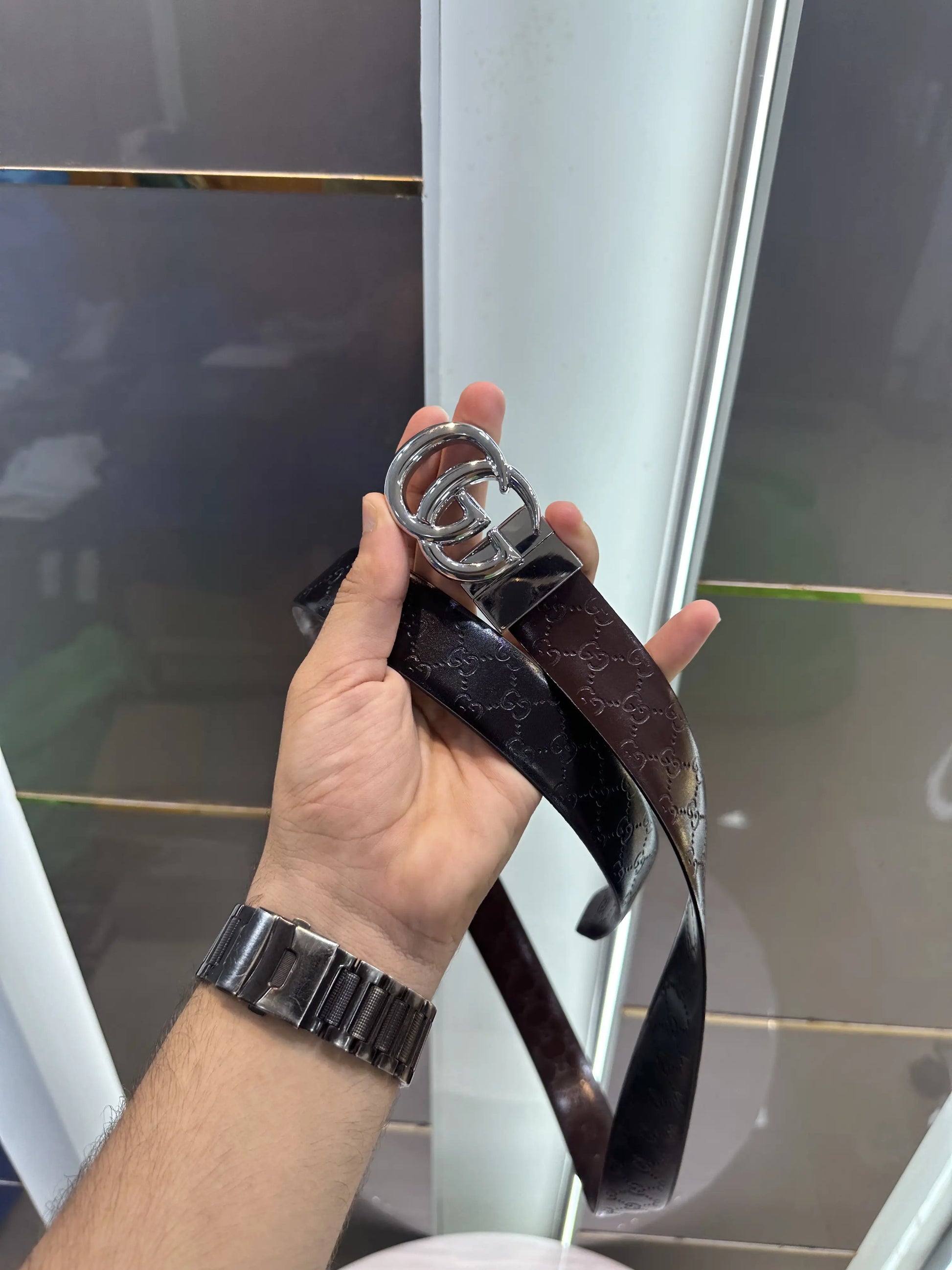 Gucc i Silver 333 Reversible Premium Imported Belt